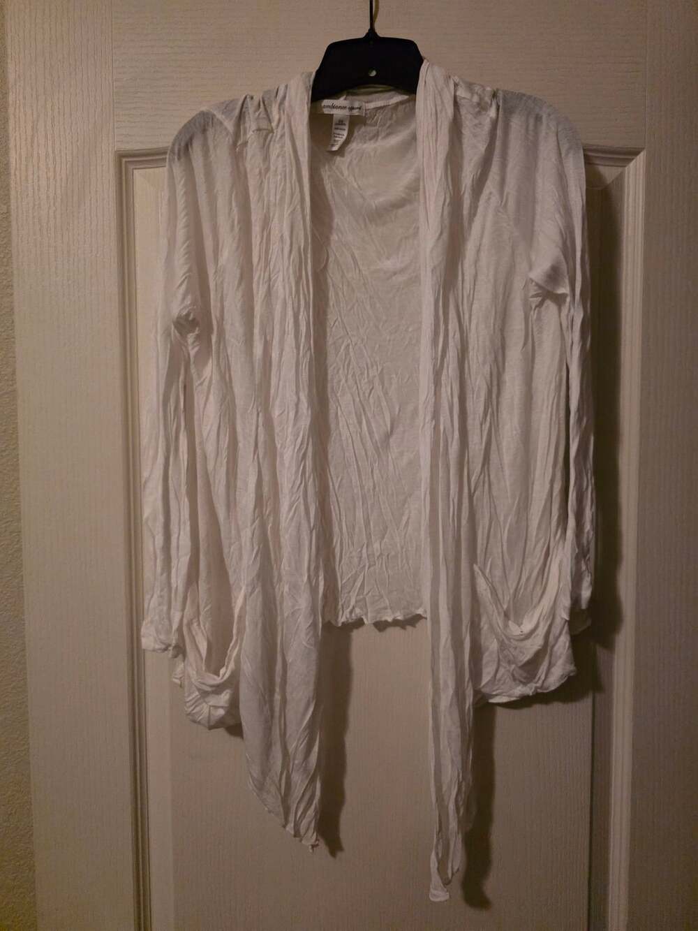 Ambiance Apparel Open Front Cardigan Size 3X White Rayon Asymmetric